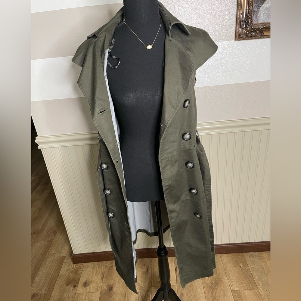 Liz Claiborne deep olive green safari trench utility sleeveless dress. size 8 - Picture 10 of 12
